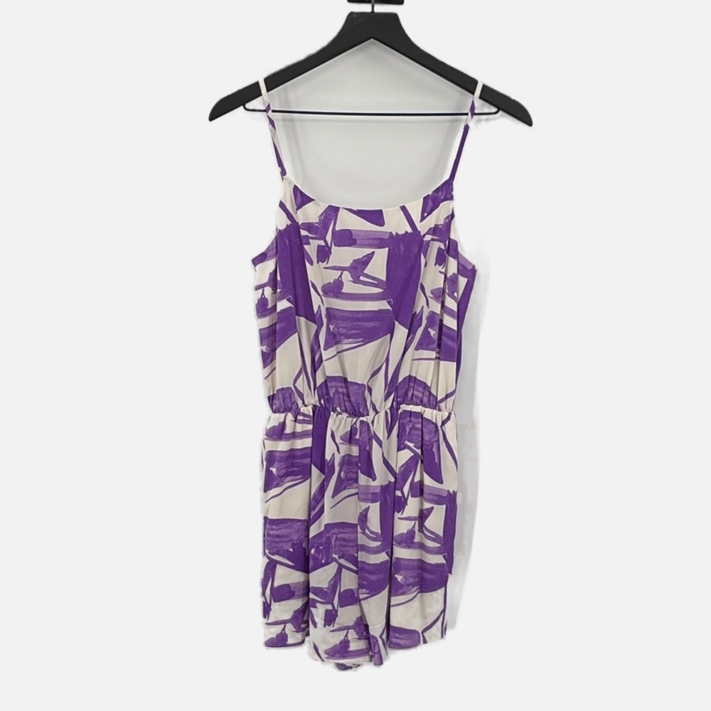 Alice + Olivia Silk Sleeveless Romper in Violet & White - Size Small